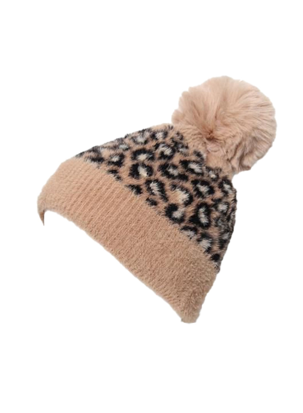 Camel Fleece Lined Leopard Print Bauble Hat image 0