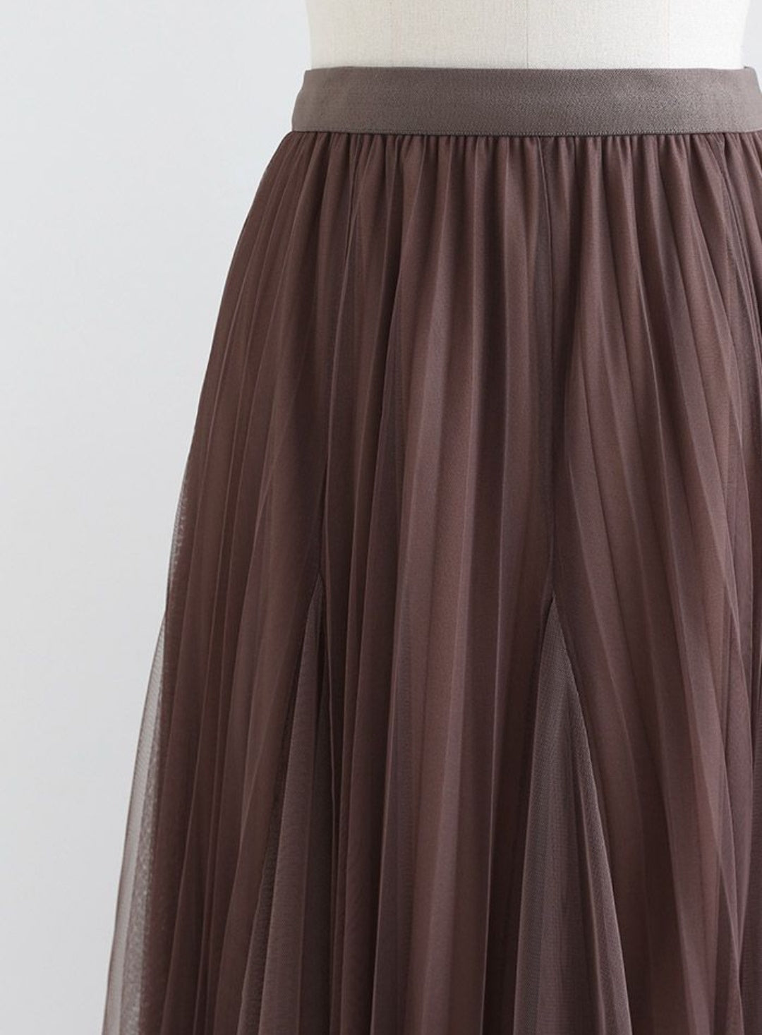 Double Layer Mesh Pleated Midi Skirt - Coffee - 4 Sizes S to XL image 3