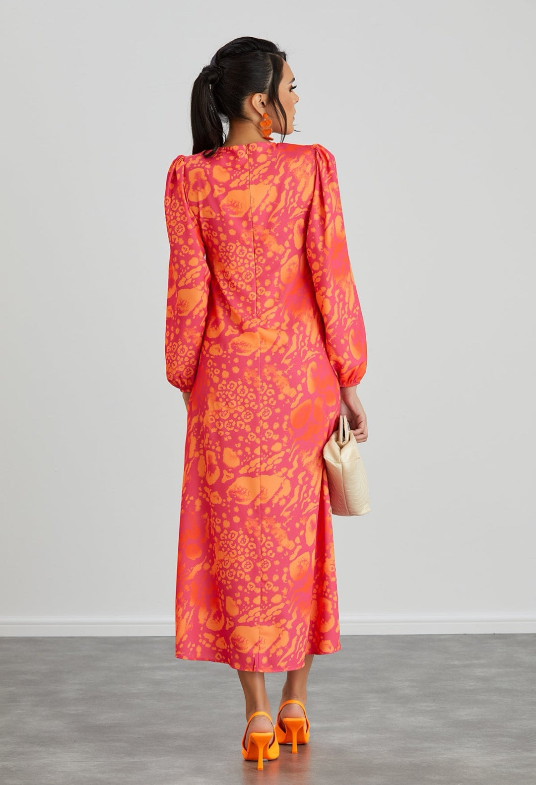 Twist Knot Midi Dress with Slit - Orange Leopard - By Jenerique image 6