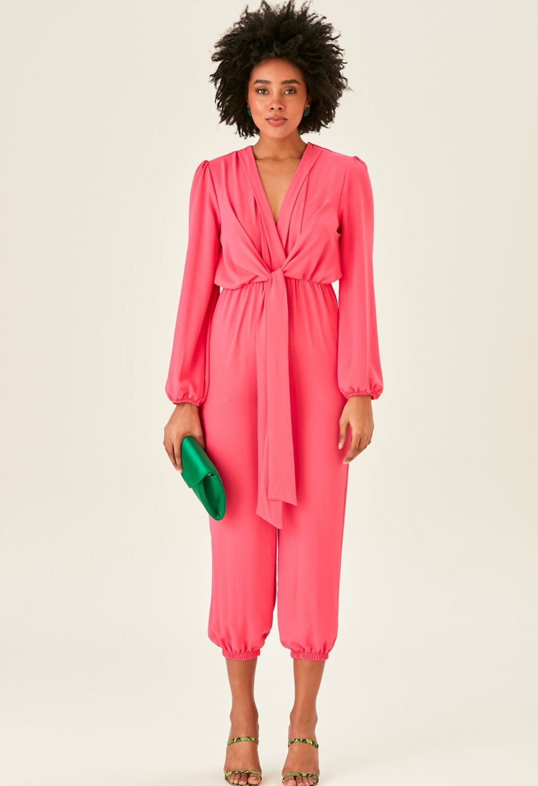 Long Sleeve Wrap Jumpsuit with Pockets - Pink - By Jenerique image 6