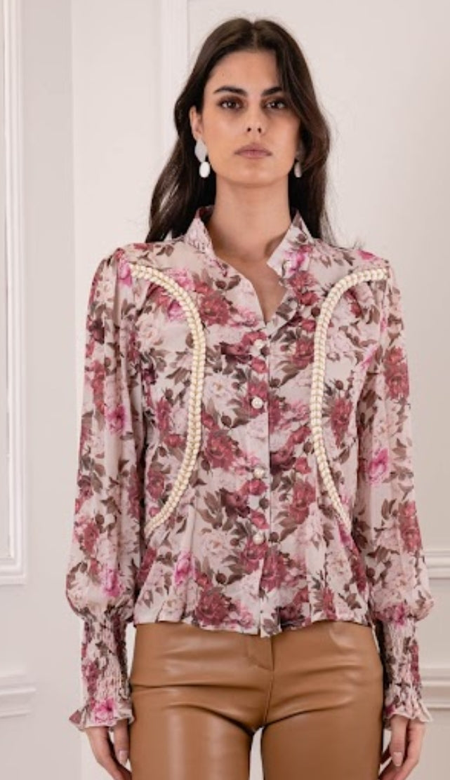 Western Style Blouse in Pink Floral Print image 0