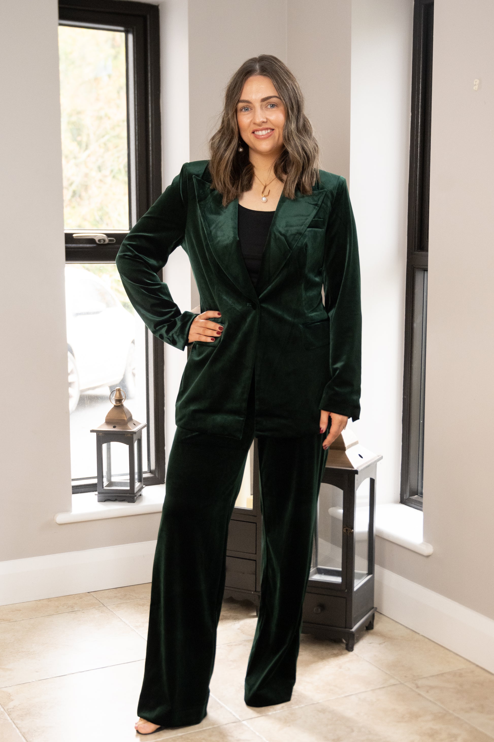 Velvet Tailored Suit in Dark Green image 2