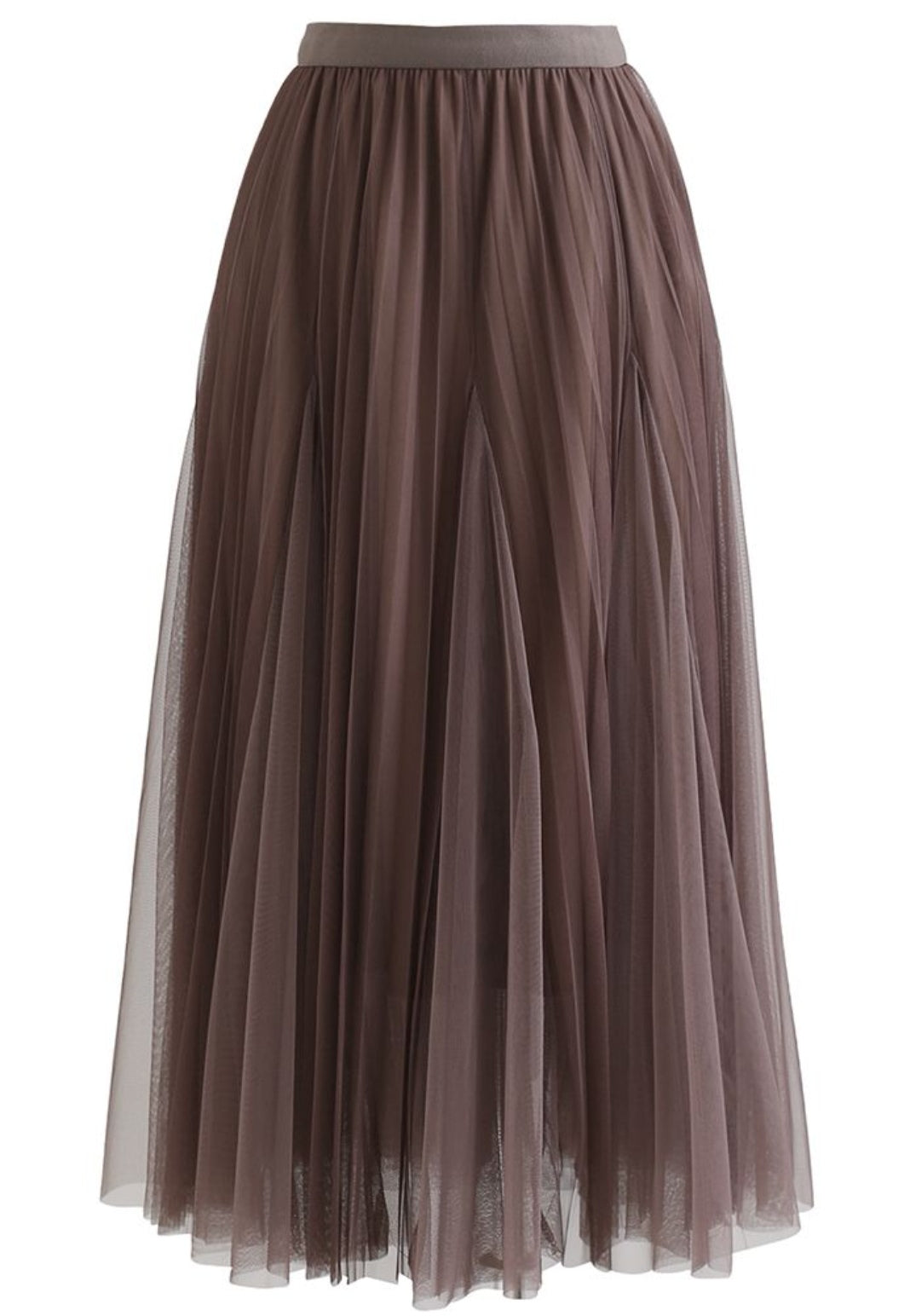 Double Layer Mesh Pleated Midi Skirt - Coffee - 4 Sizes S to XL image 2