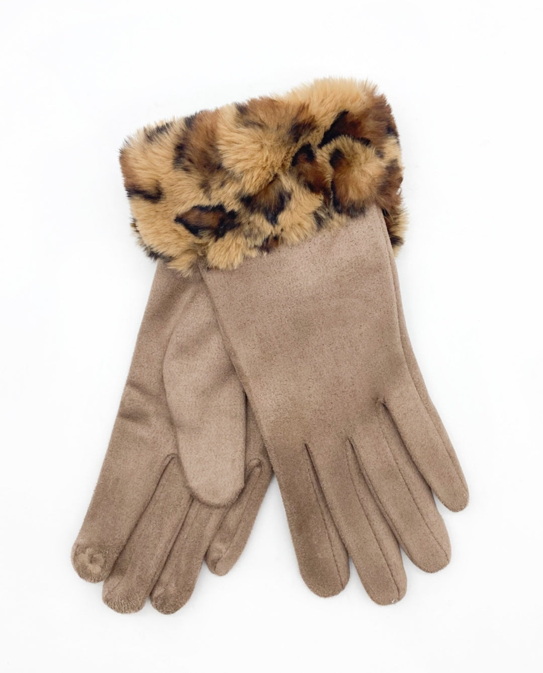 Super Soft Suedette Fur Trim Gloves - Camel image 0