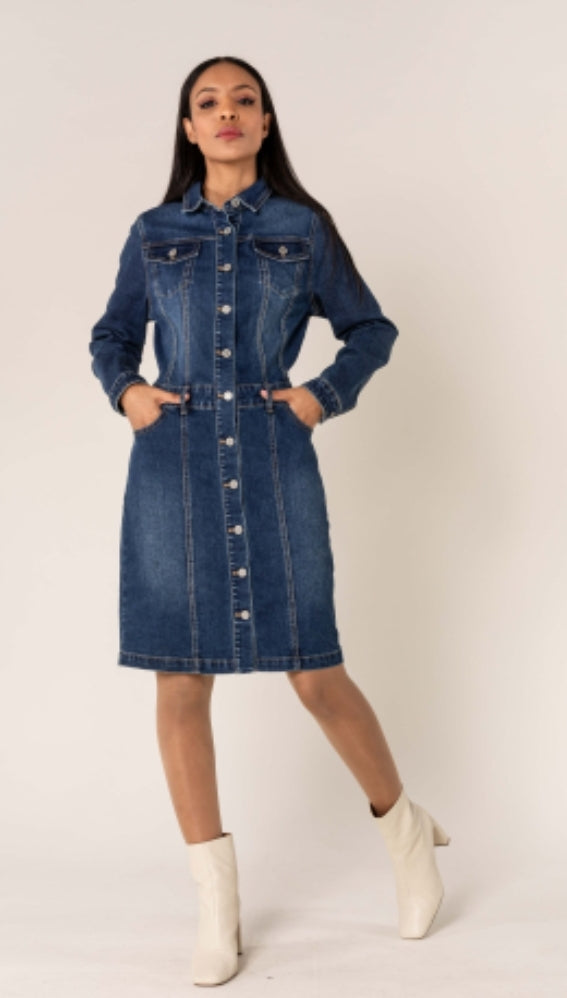 Button Down Denim Shirt Dress image 0
