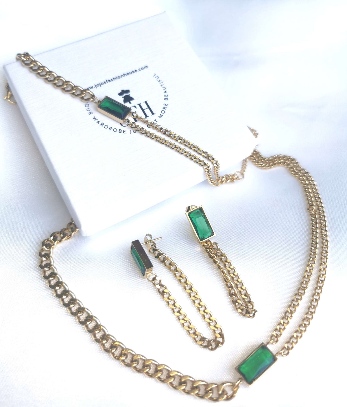 Victoria - Choker Bracelet Earring Set - Emerald image 4