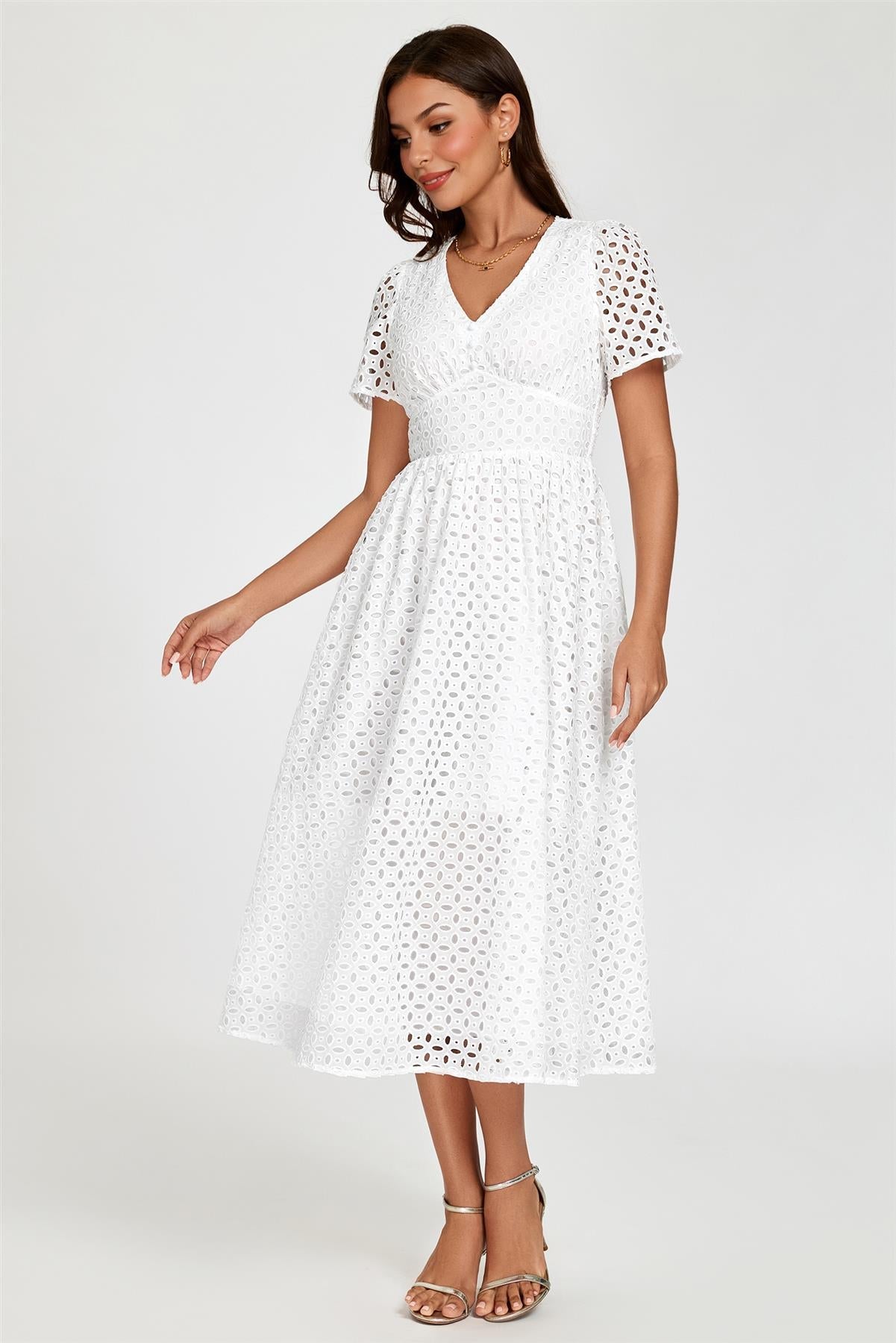 White Broderie Anglaise Midi Dress