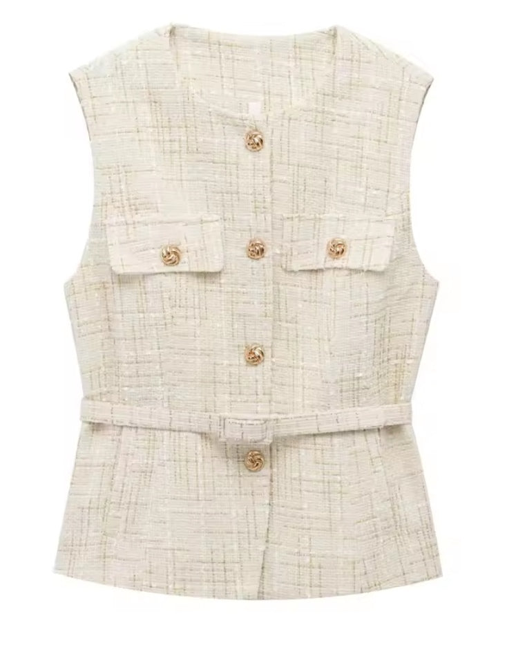 Ivory Tweed Embellished Waistcoat image 0