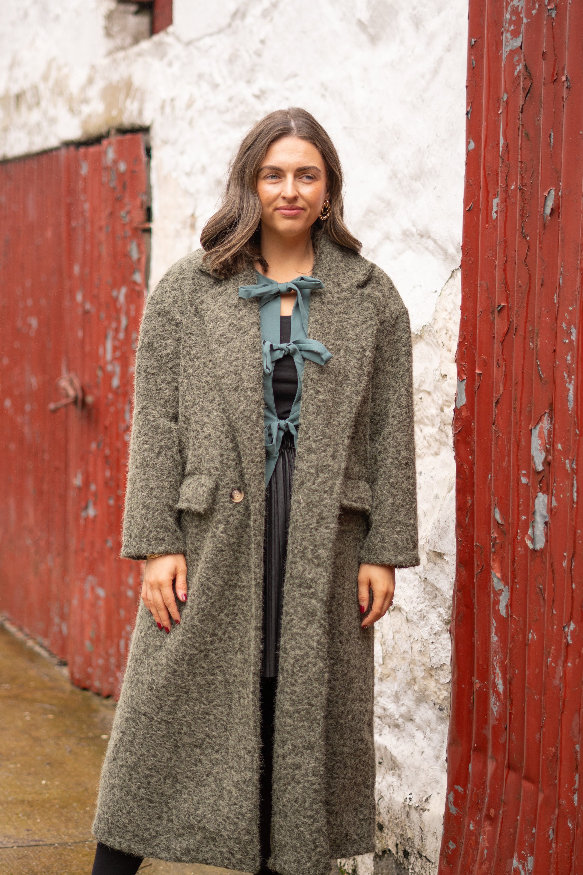 Boucle Oversized Coat in Khaki - One Size - 10 to 16 image 0