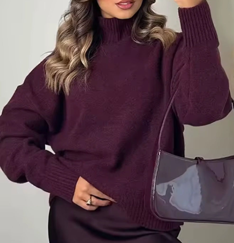 High Neck Soft Knit Sweater - Burgundy image 0
