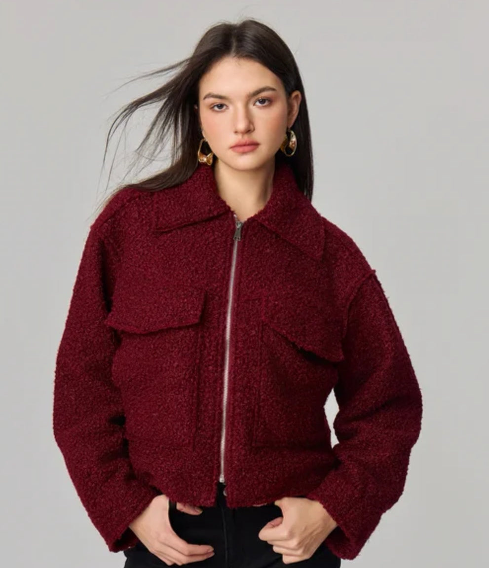 Burgundy Boucle Bomber Jacket image 4
