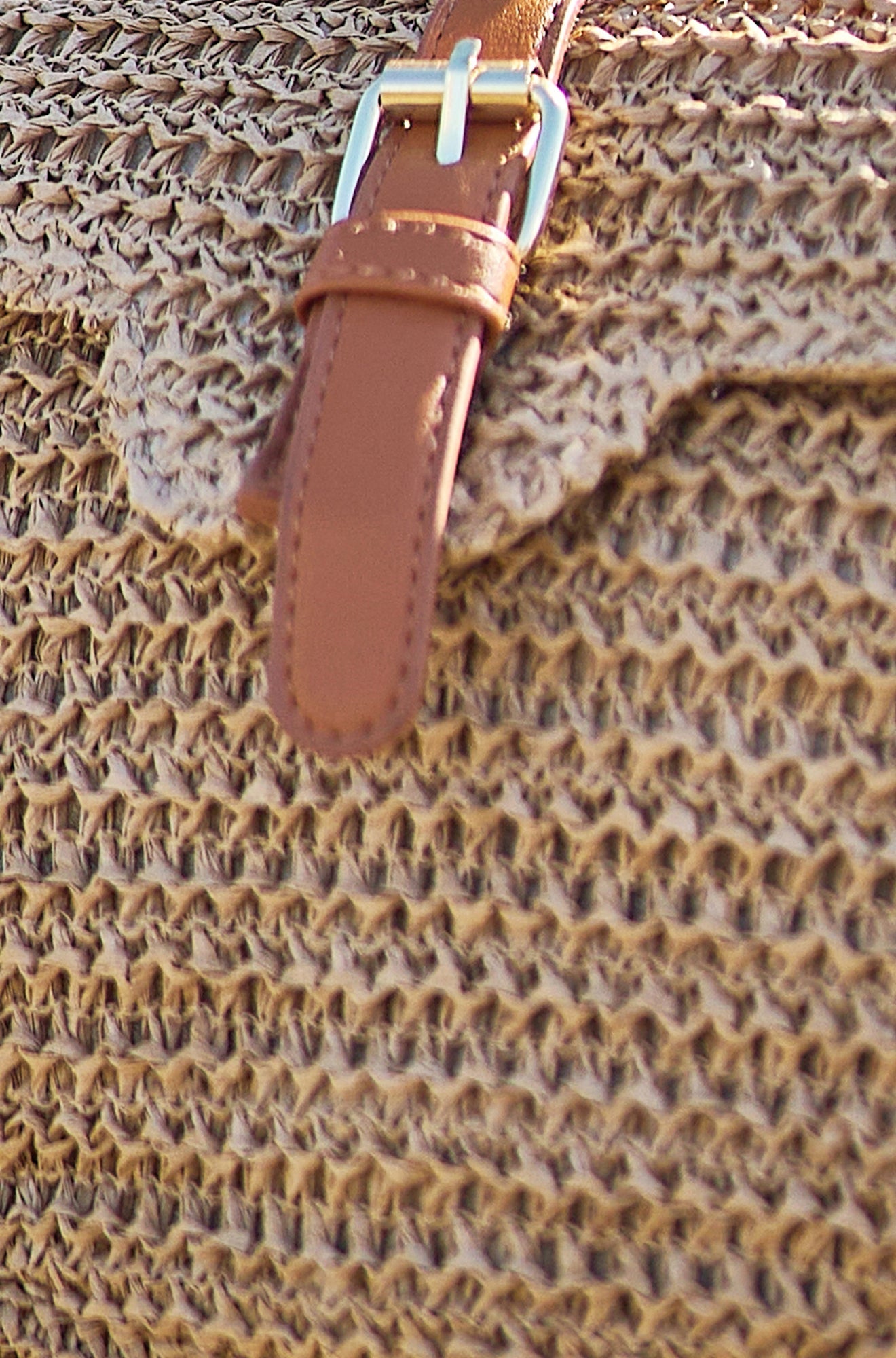 Brown Woven Rattan Handbag With Buckle