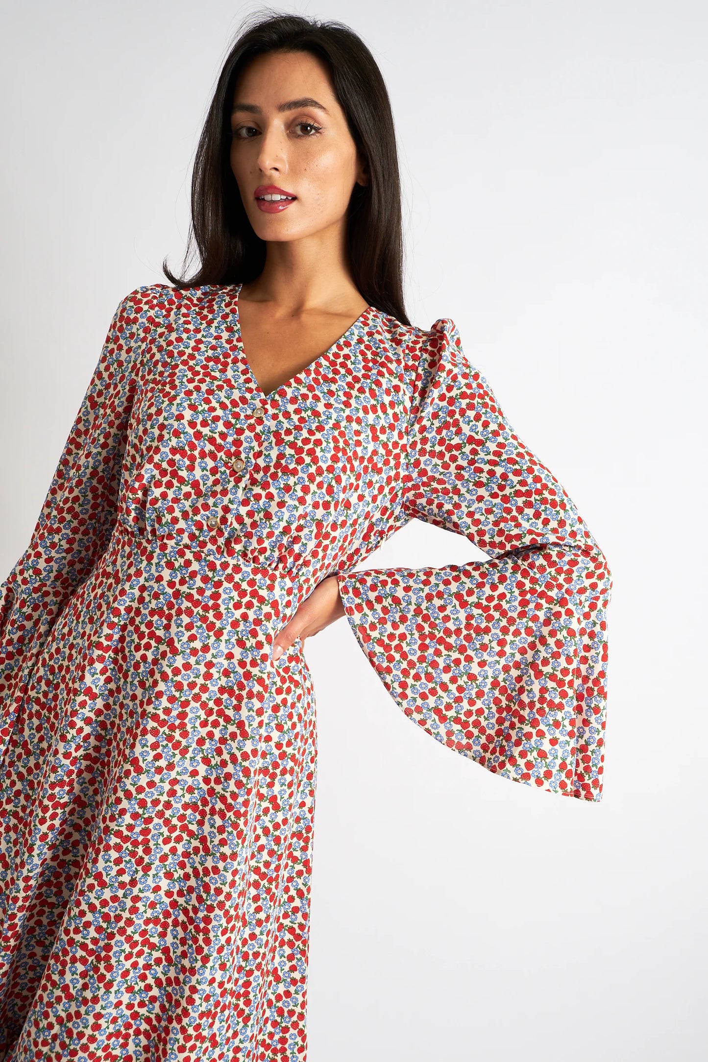 Strawberry Fields Print Midi Dress