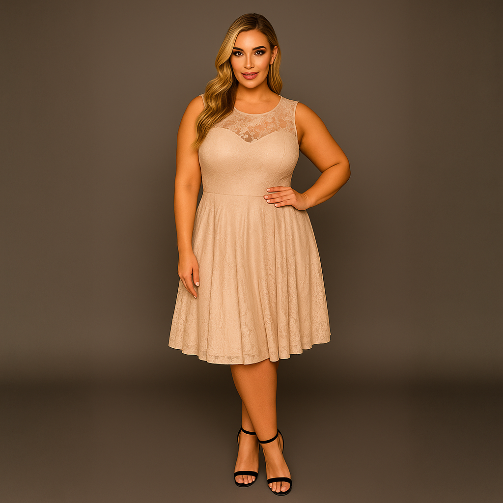 Sleeveless Lace Sweetheart Neckline Skater Dress - 4 Colour Variants
