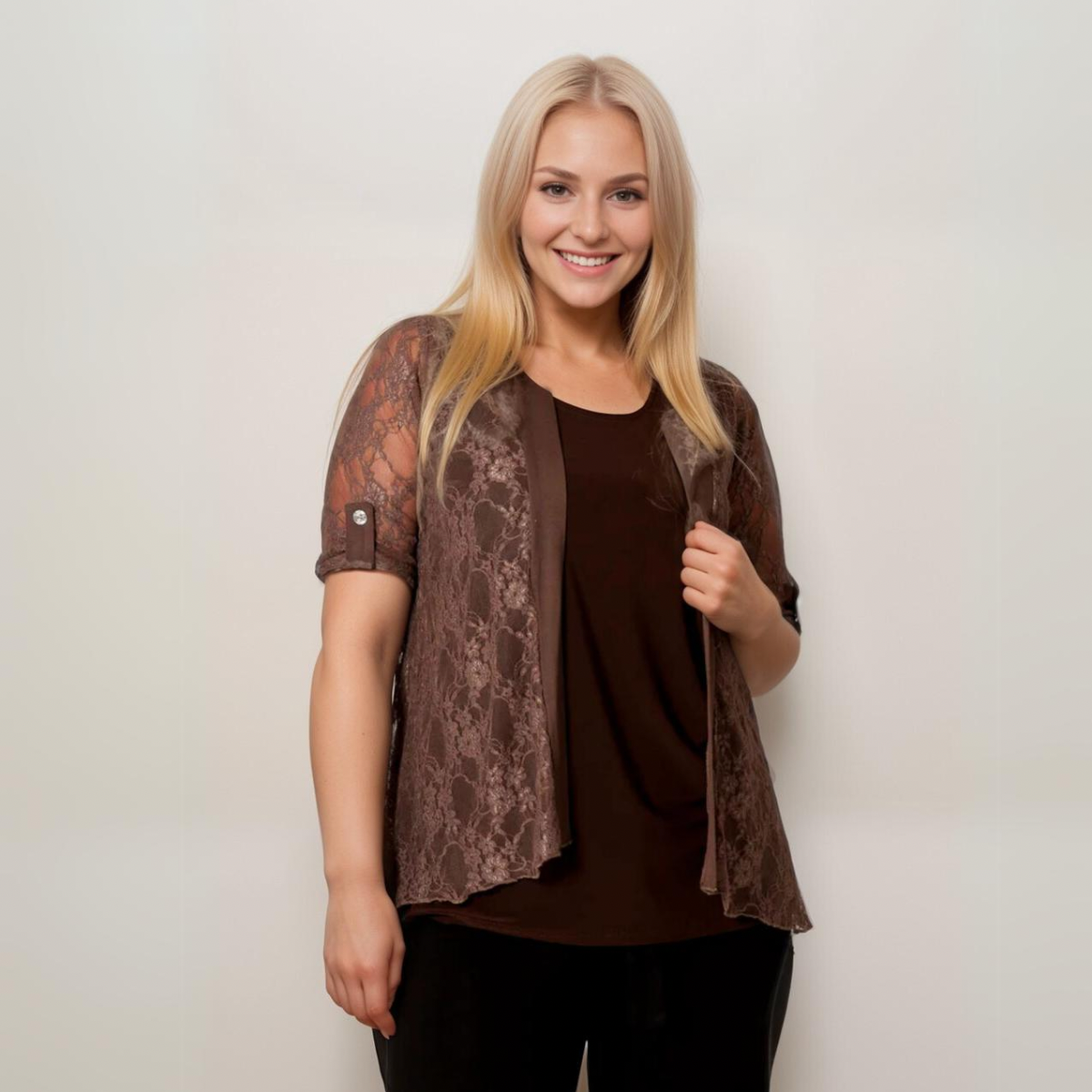 Satin Panel Lace Jacket with Button Sleeves - Various Colour Options