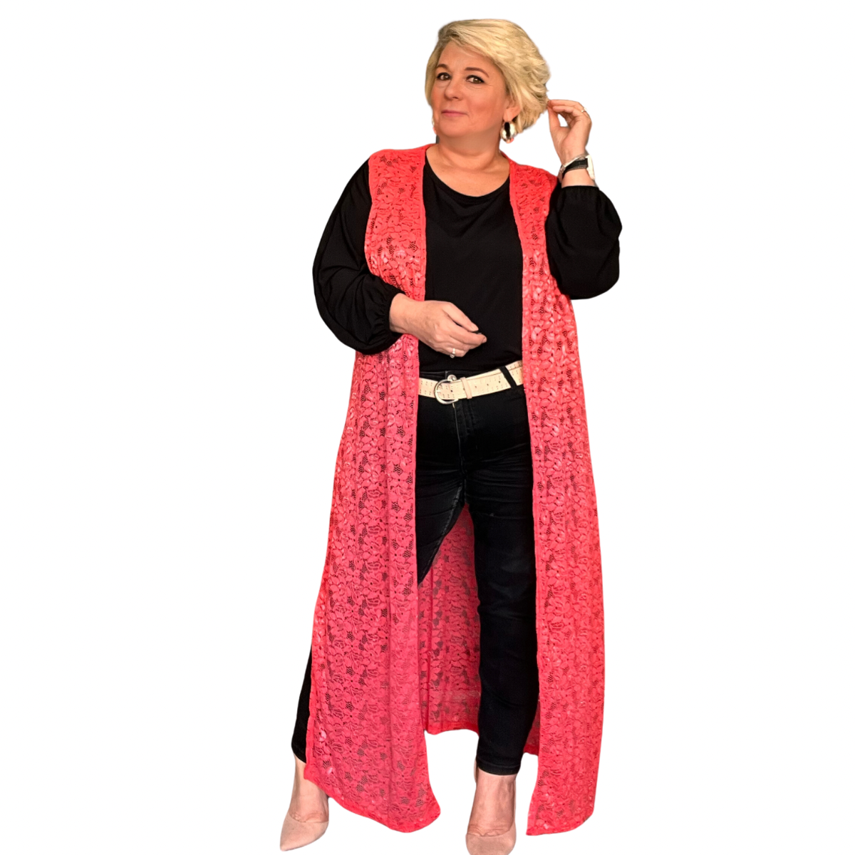 Sleeveless Lace Open Front Duster Jacket - Various Colours