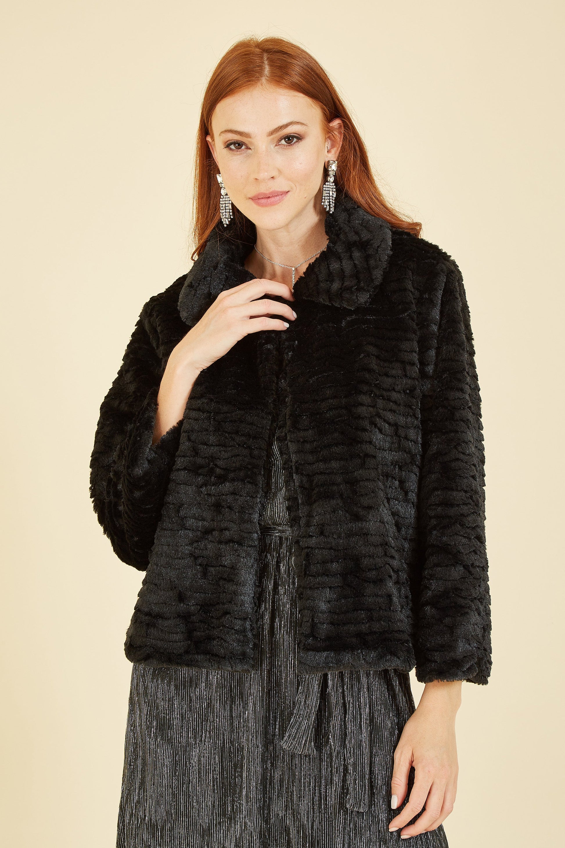 Black Faux Fur Short Jacket - Sizes 8 to 26
