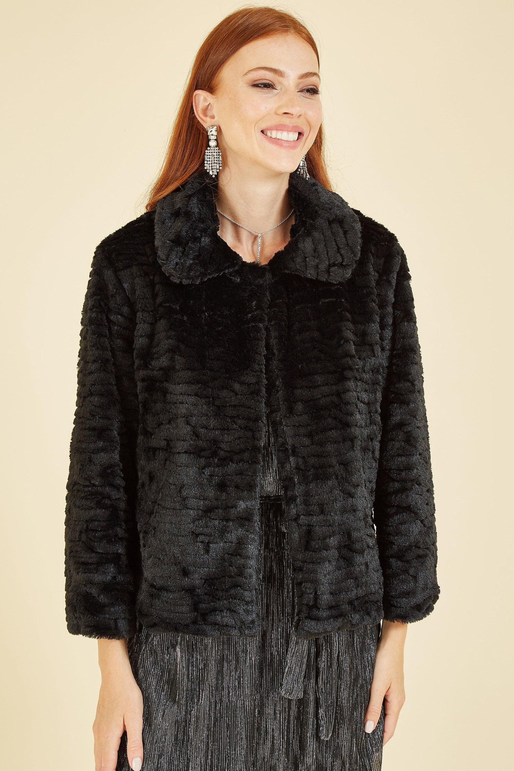 Black Faux Fur Short Jacket - Sizes 8 to 26