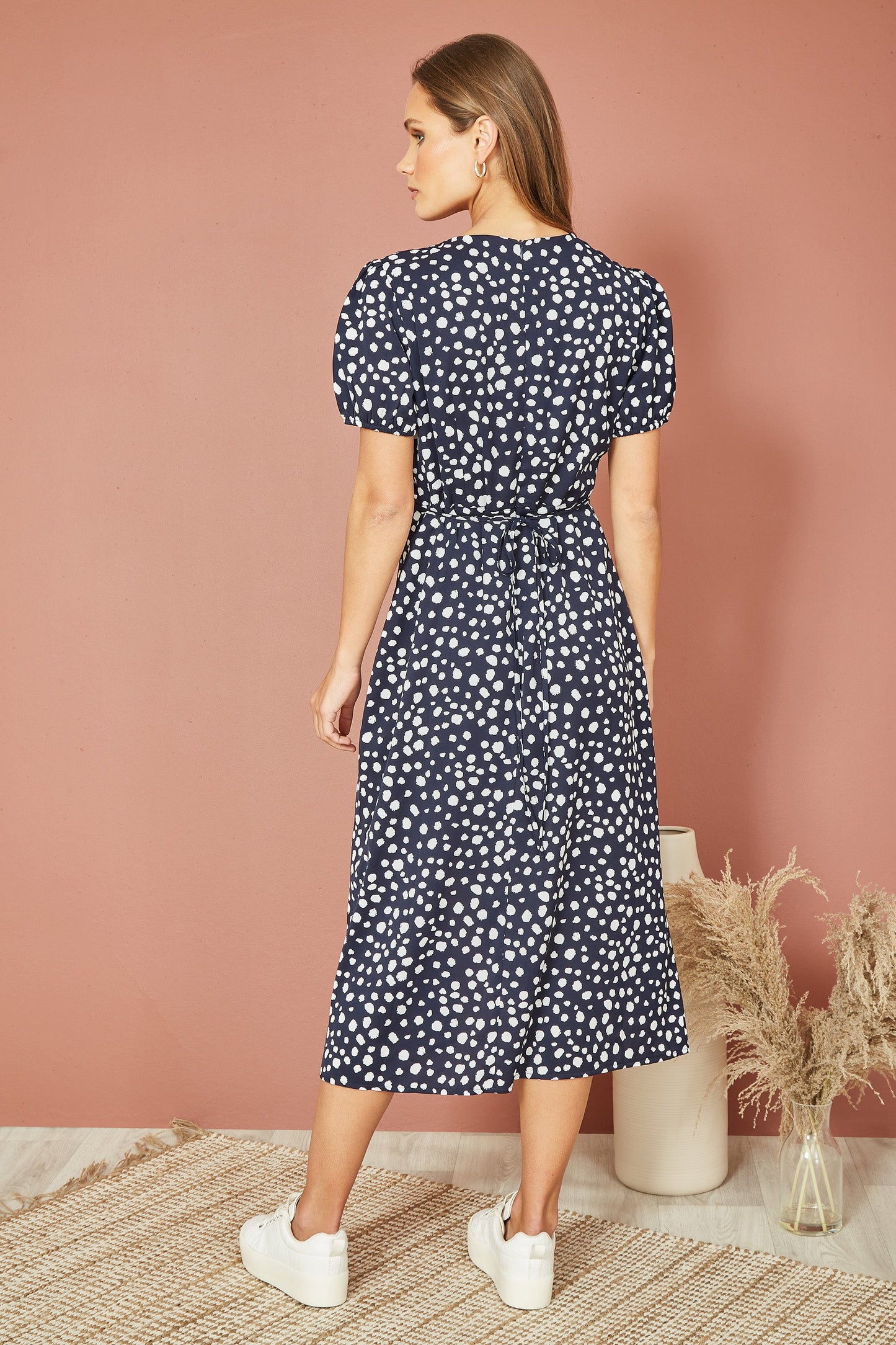 Navy Spot Midi Tea Dress