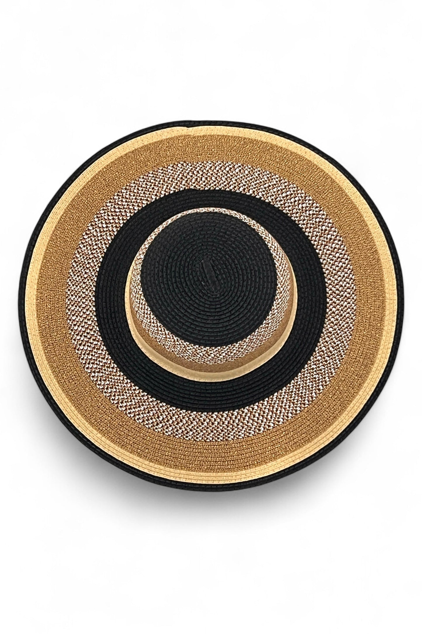 Black,Gold and Natural Striped Straw Hat