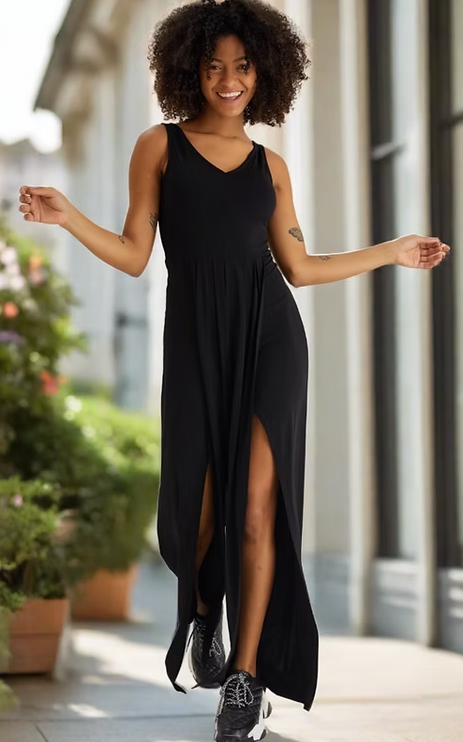 Wide Slit Leg Jumpsuit - Black - By Jenerique