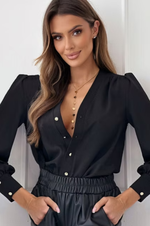 Ruched Detail Blouse - Black