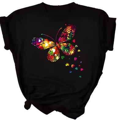 Butterfly Multi Colour T Shirt - Black