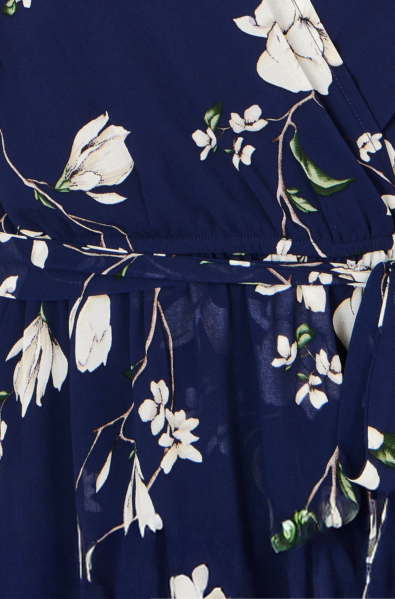 Navy Floral Wrap Midi Dress With Frill Hem