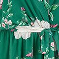 Green Bird and Floral Print Midi Wrap Dress