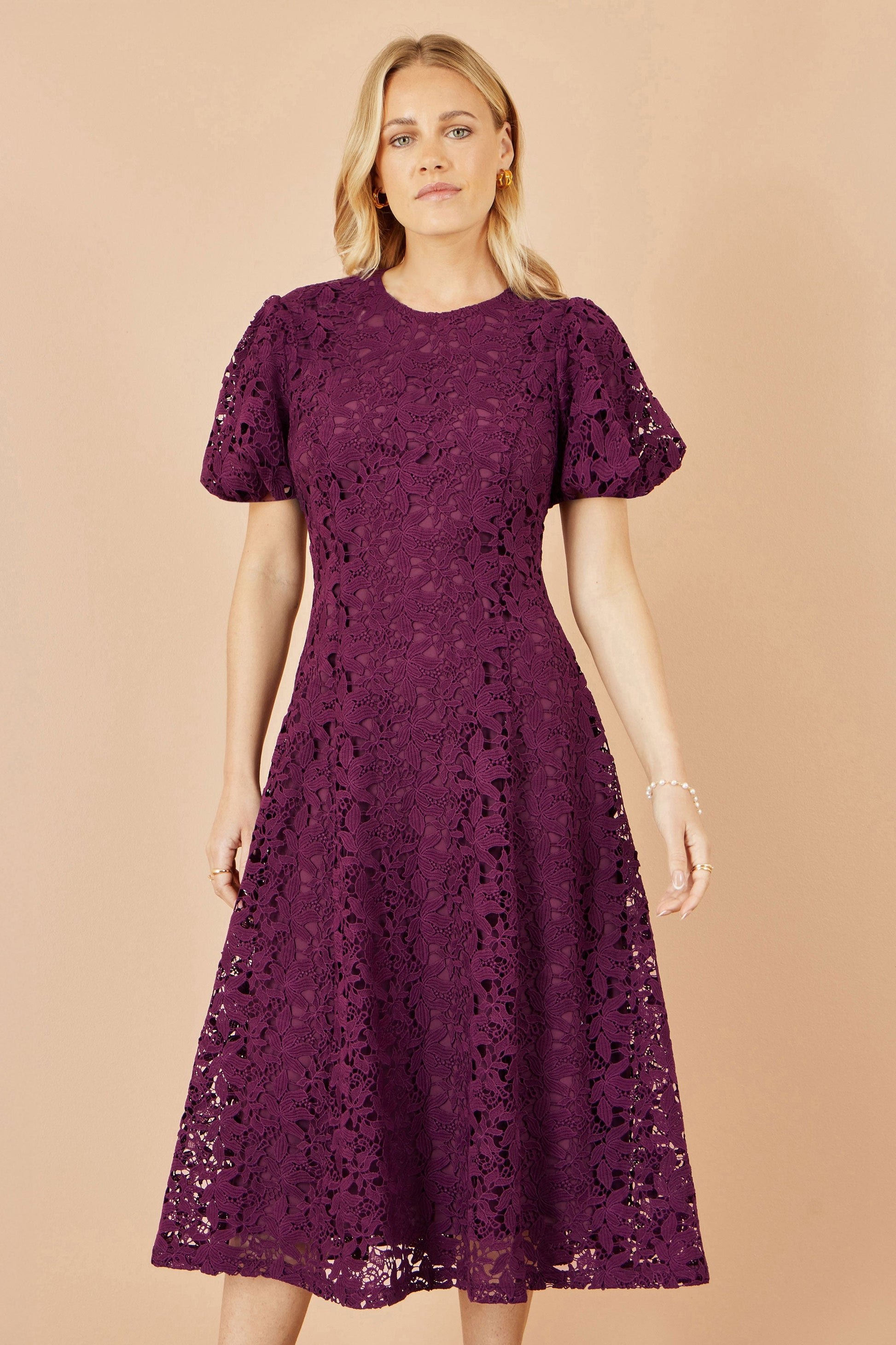 Burgundy Lace Midi Skater Dress - Sizes 8 to 16