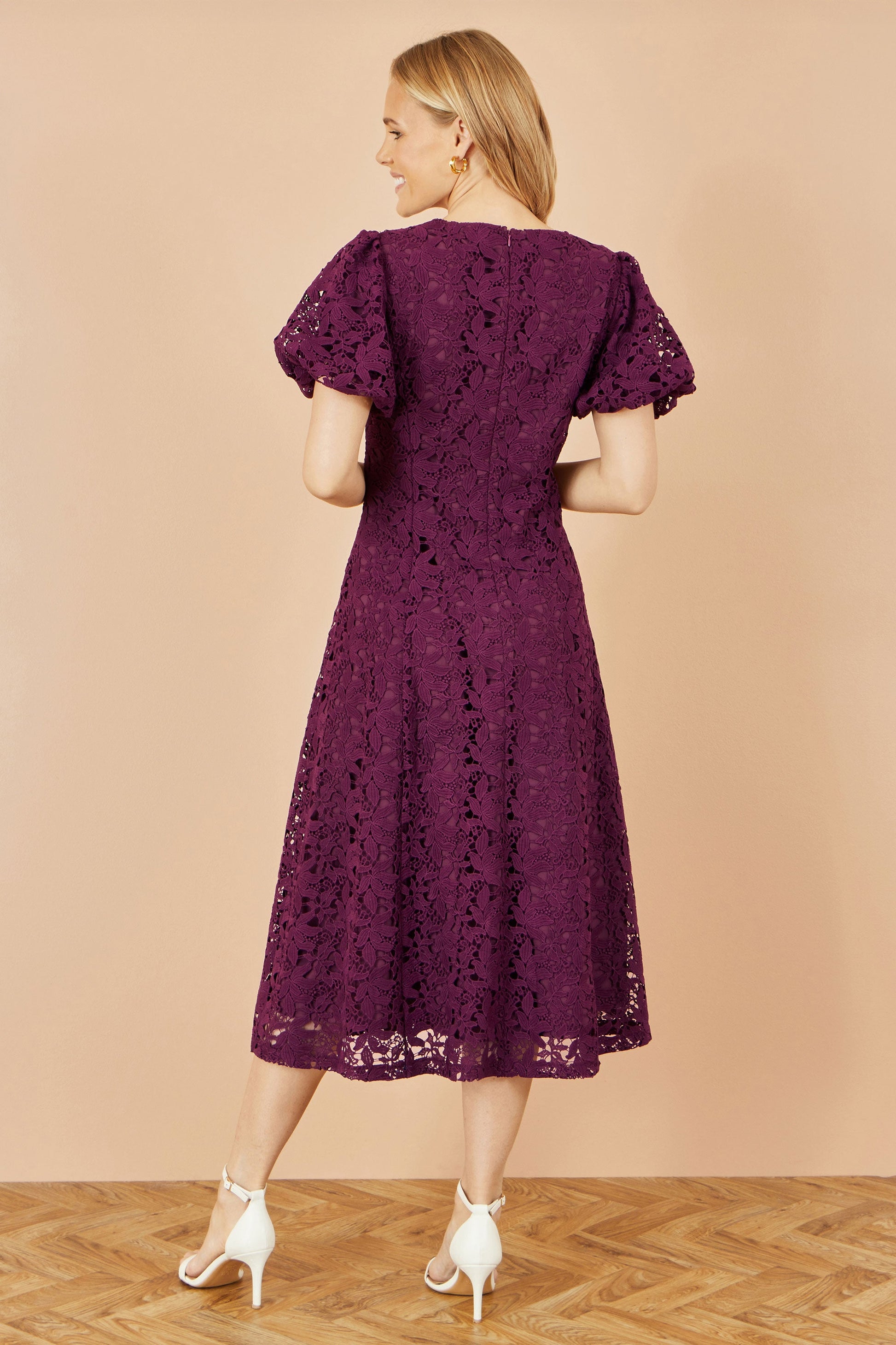 Burgundy Lace Midi Skater Dress - Sizes 8 to 16