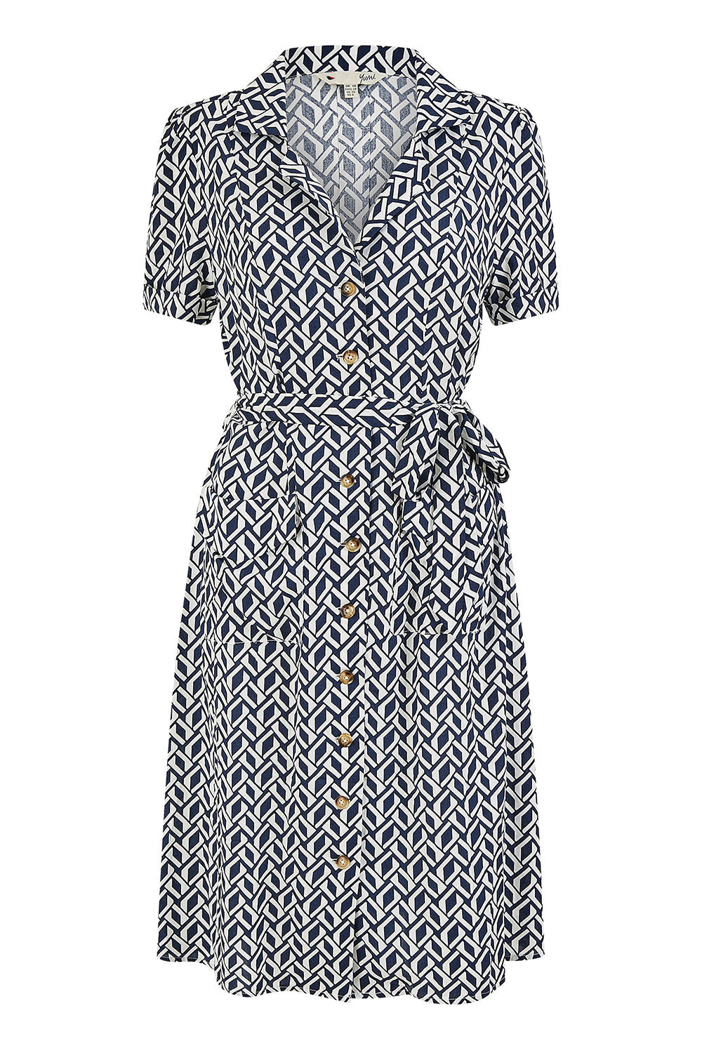 Navy Geo Print Retro Style Shirt Dress