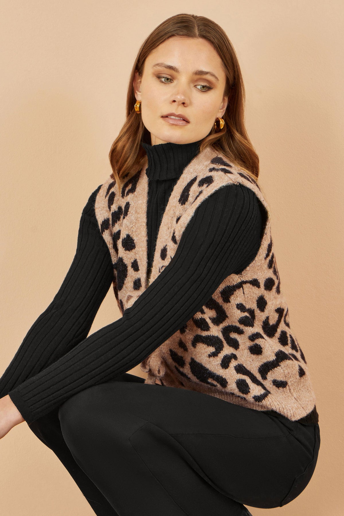 Beige Animal Print Waistcoat