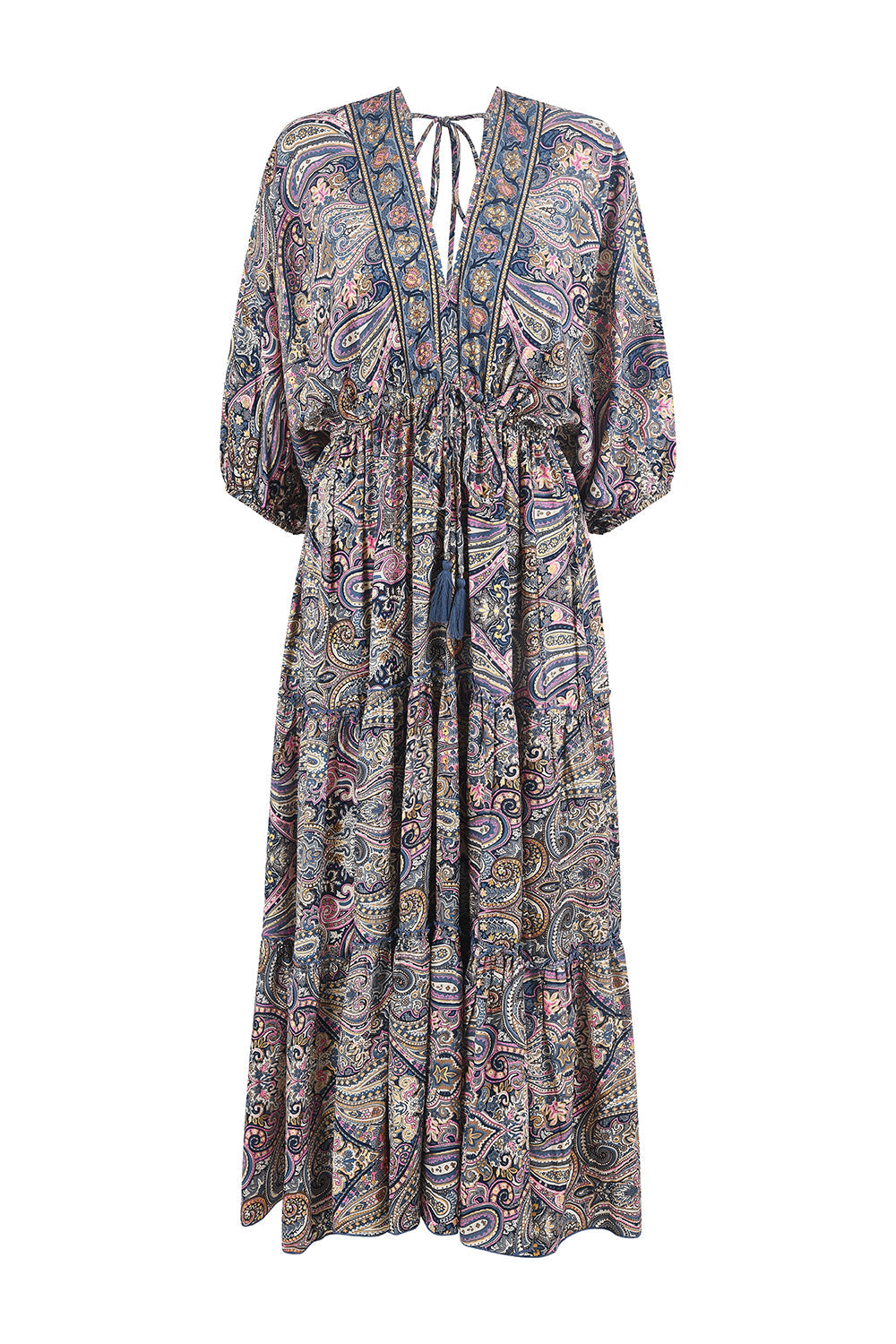 Multicolour Paisley Print Midi Kimono Dress With Tie Back