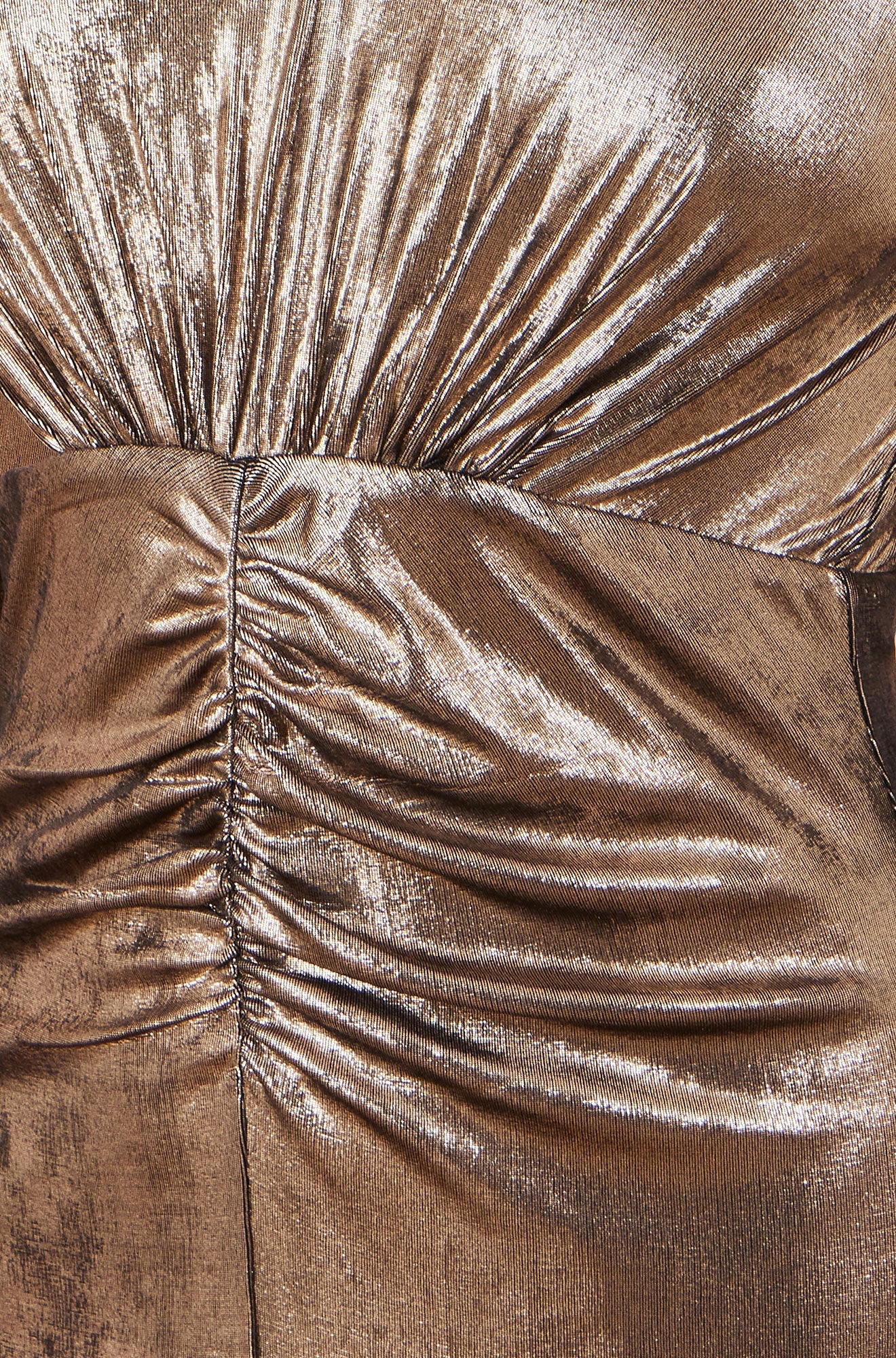 Gold Metallic Stretch Ruched Maxi Dress With Split Hemline - Sizes 8 to 16