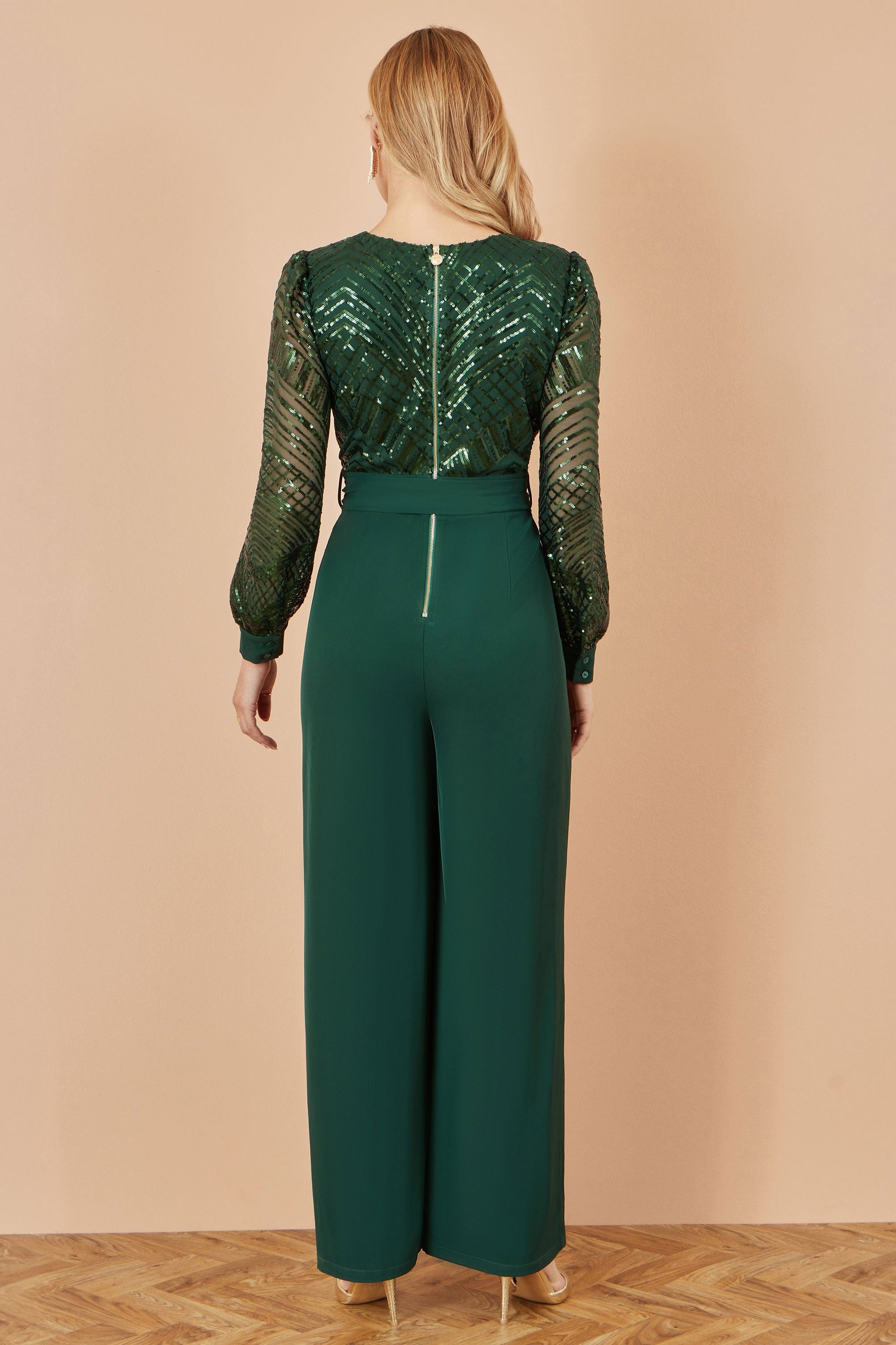 Green Sequin Wrap Over Jumpsuit - Sizes 8 to 16