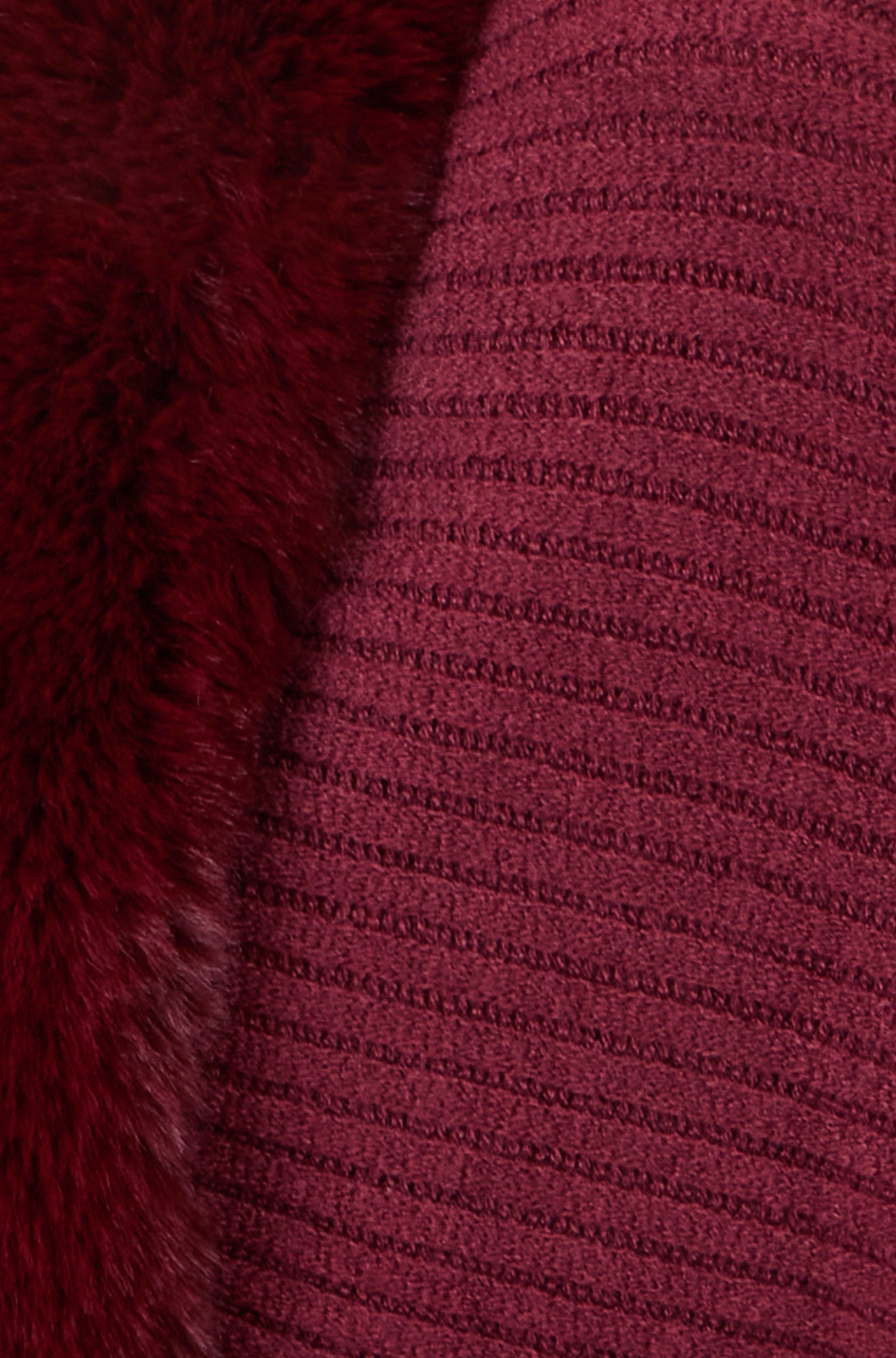 Burgundy Fur Collar Shrug With Tassel Hem