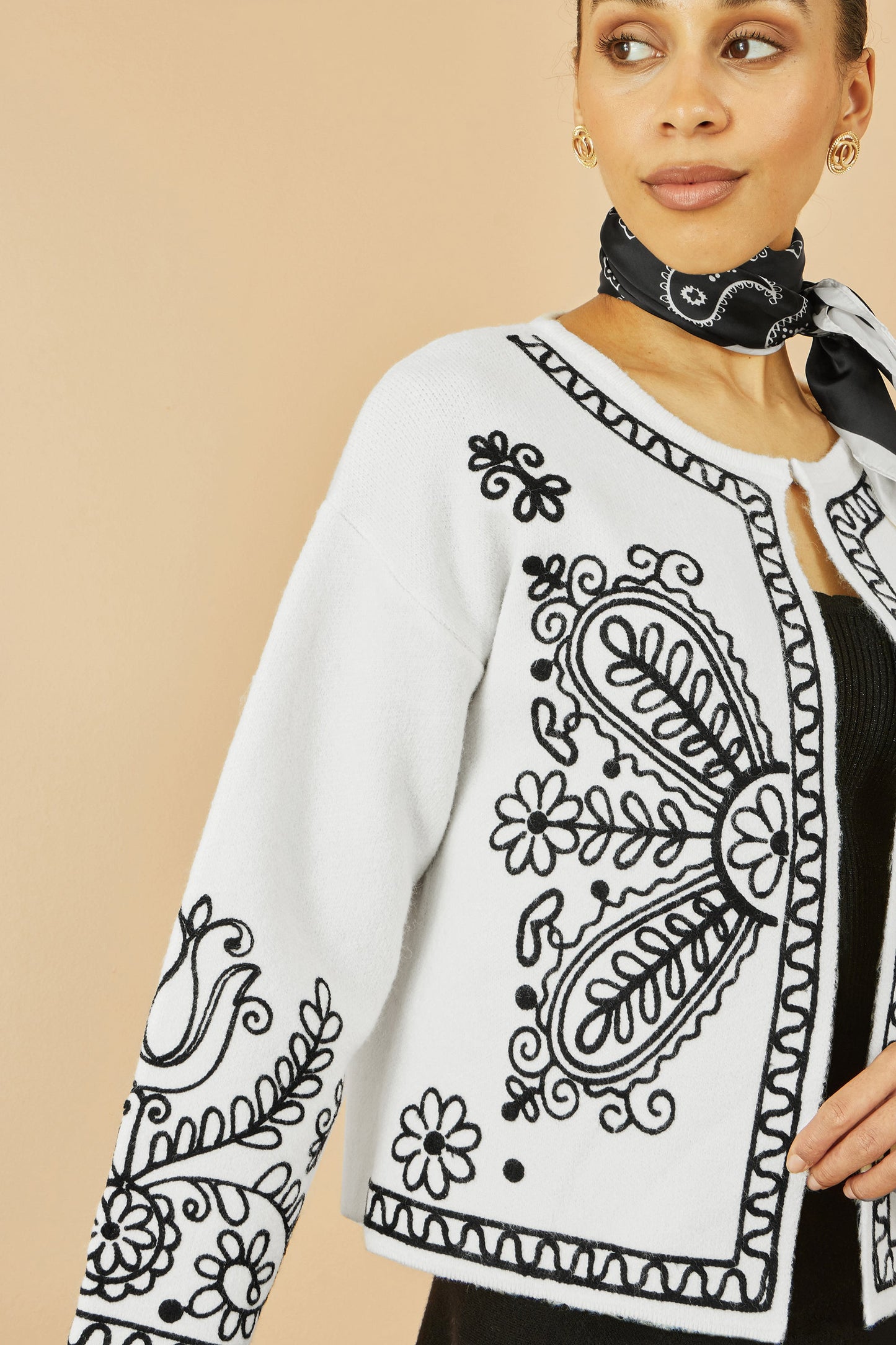 Ivory Folk Embroidered Edge To Edge Cardigan