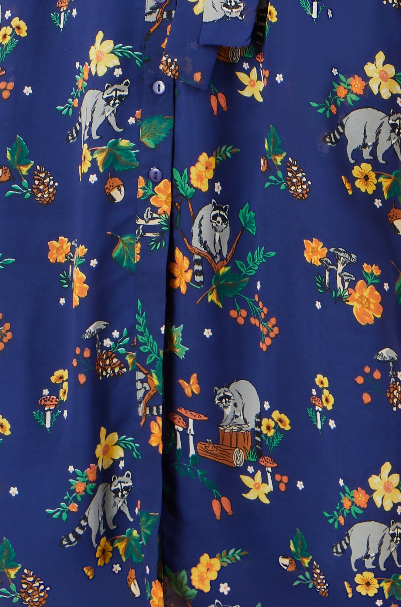 Recycled Navy Raccoon Print Shirt Midi Dress