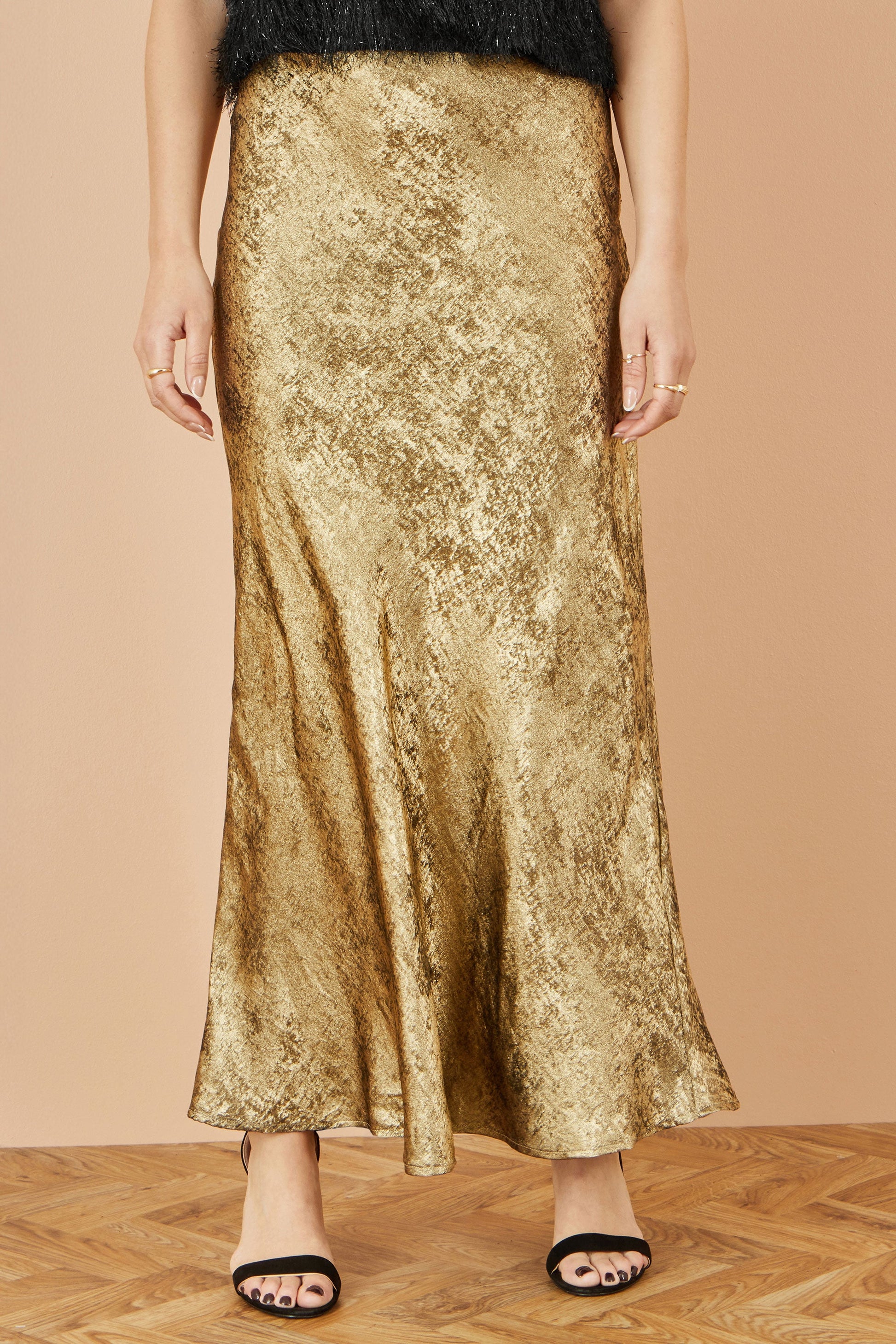 Gold Satin Texture Skirt - Sizes 8 to 16