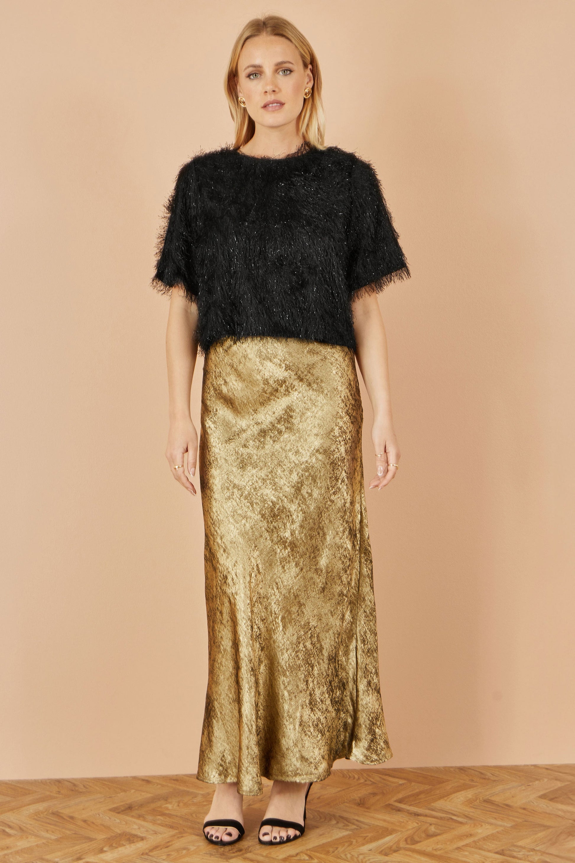 Gold Satin Texture Skirt - Sizes 8 to 16