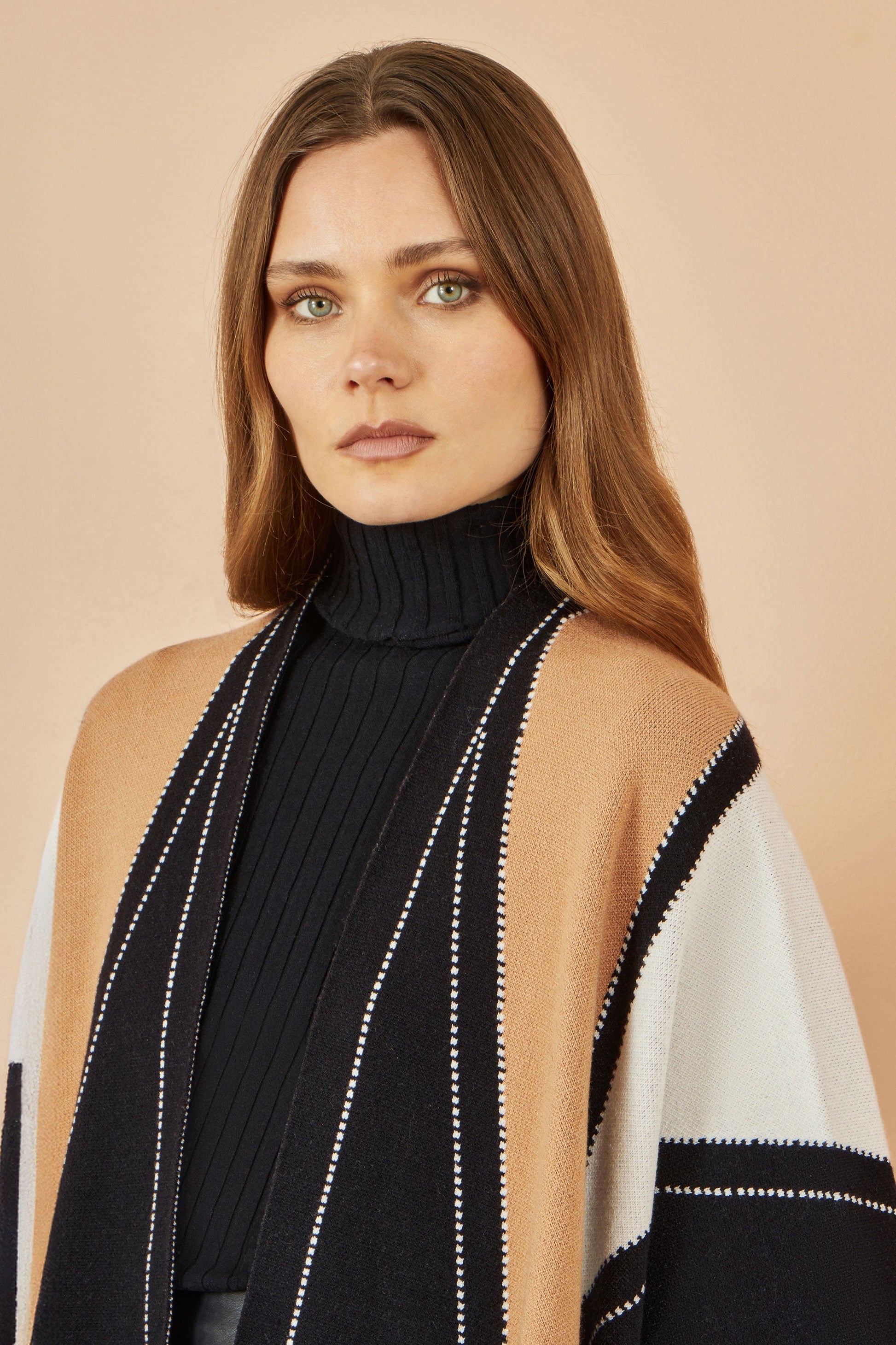 Brown Colour Block Cape