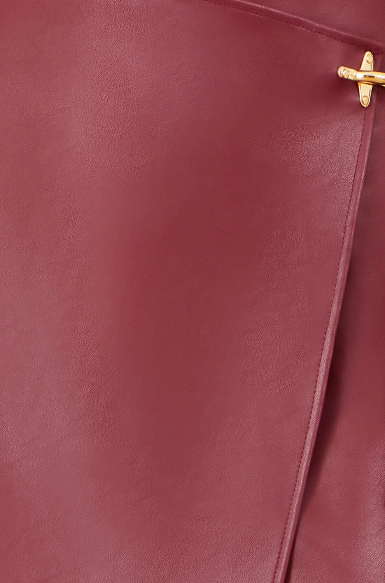 Burgundy Faux Leather Wrap Mini Skirt - Sizes 8 to 16