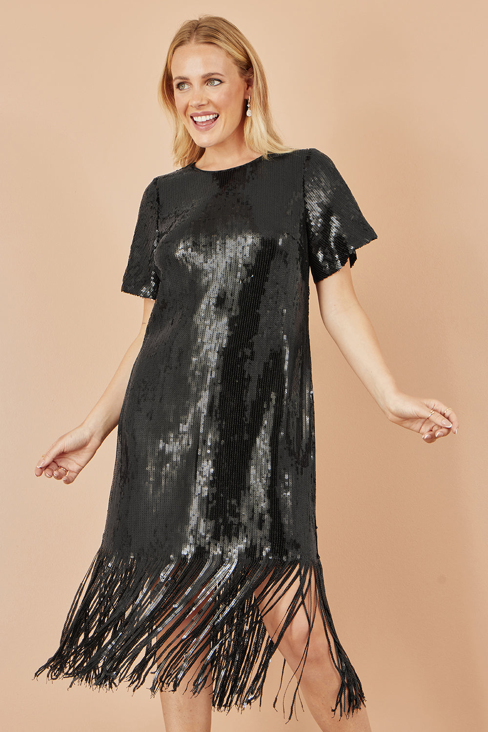 Black Sequin Tassel Dress