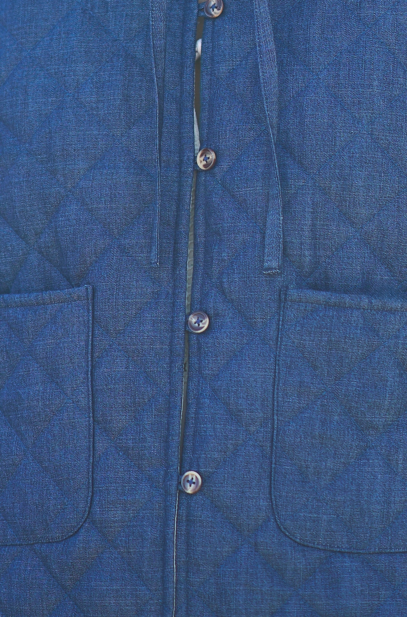 Blue Chambray Quilted Jacket With Cherry Lining