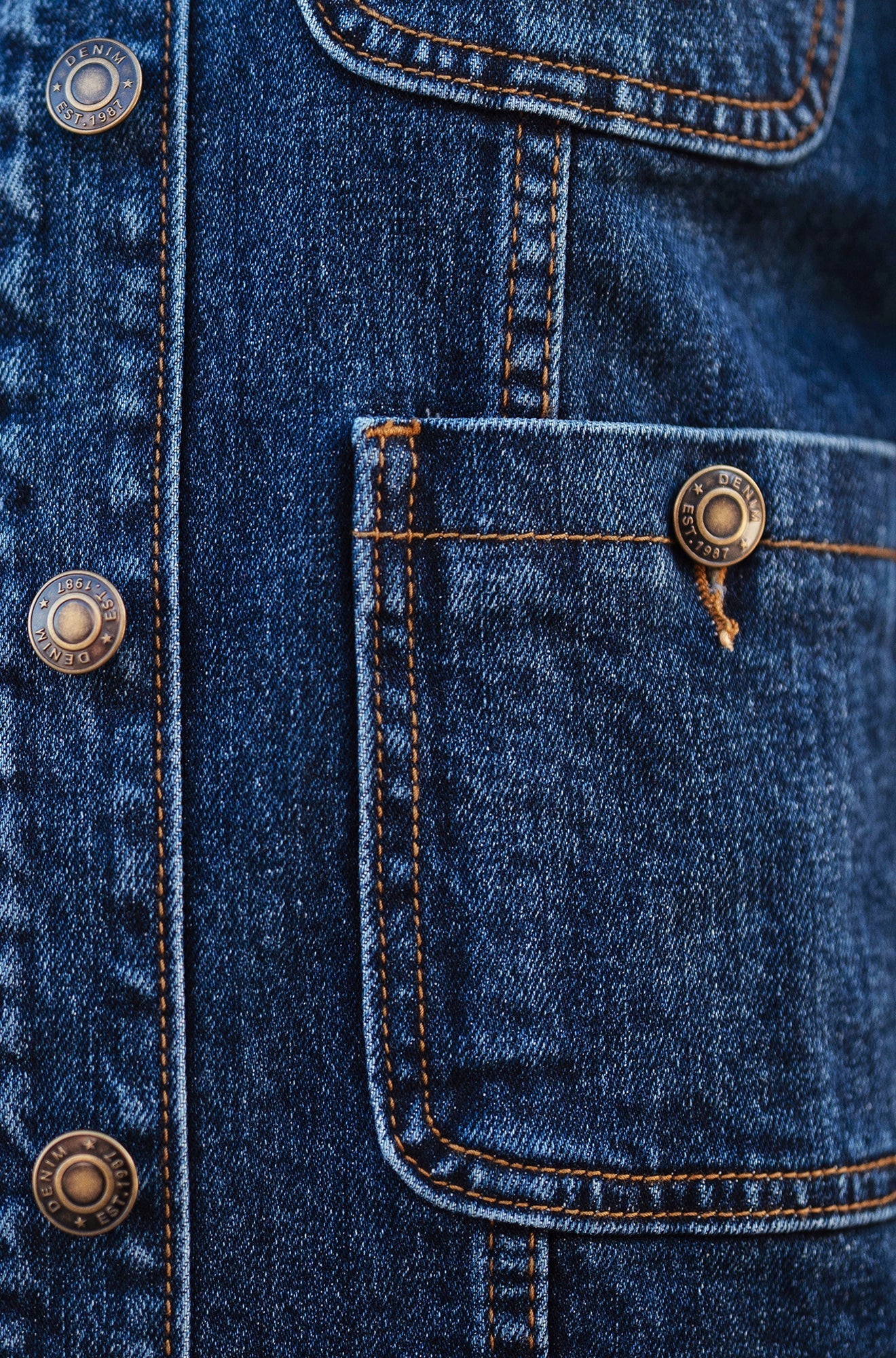 Blue Stretch Denim Jacket With Pocket Detail