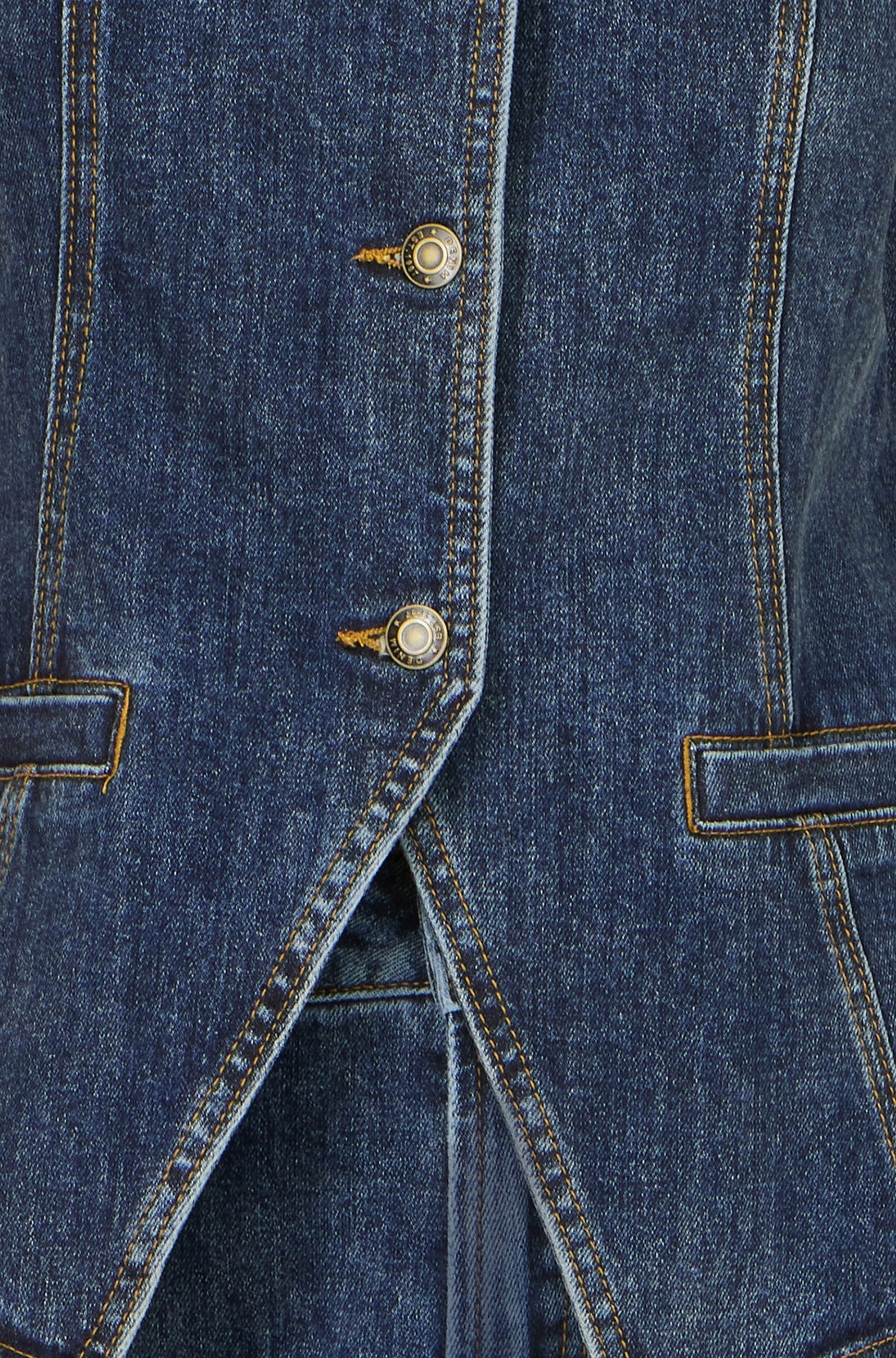 Blue Stretch Long Denim Waistcoat