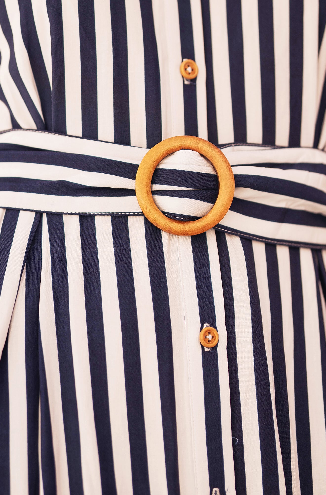 Navy Stripe Print Relaxed Midi Shirt Dress With Belt