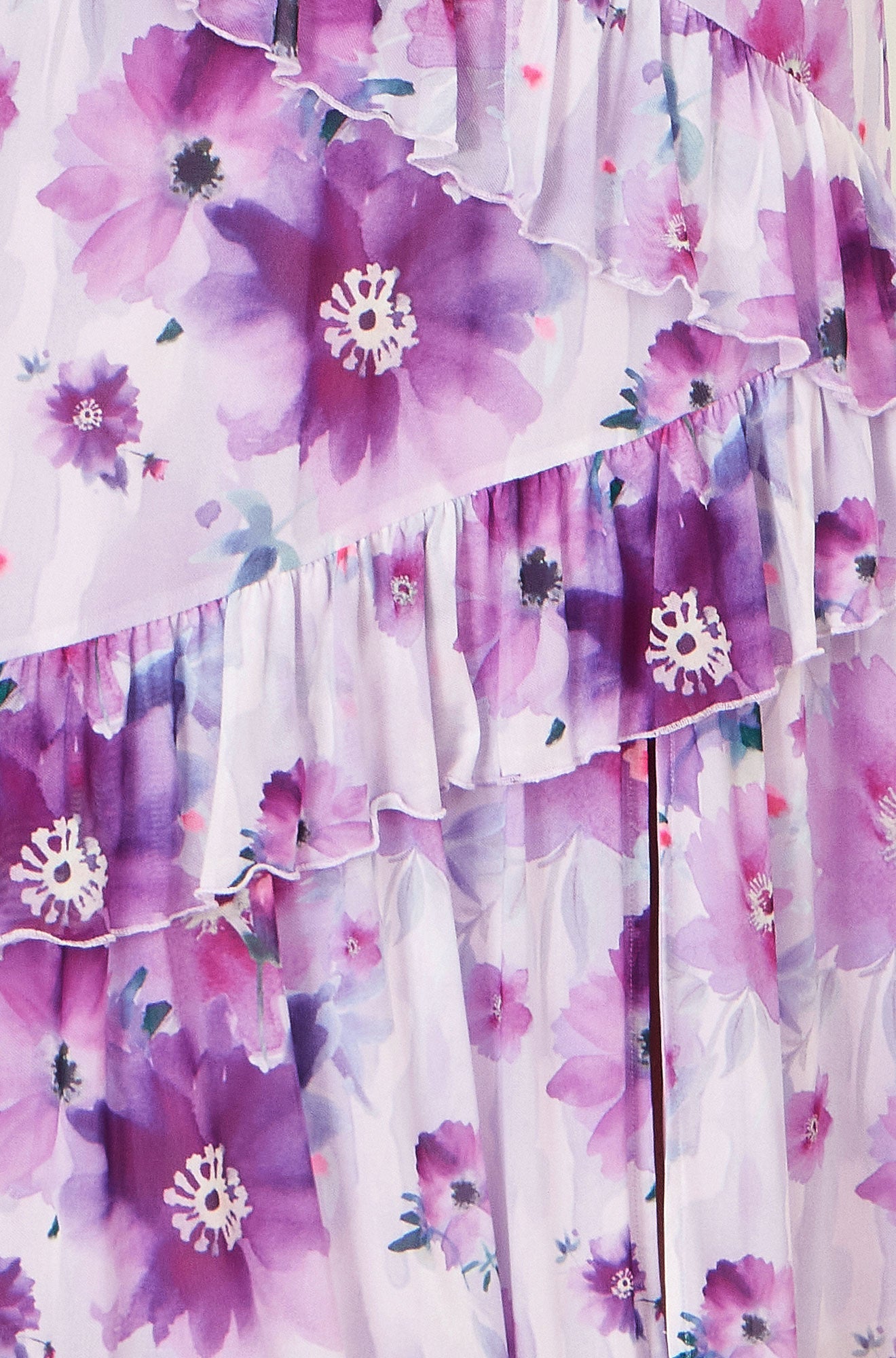 Lavender Floral Print Frill Midi Dress