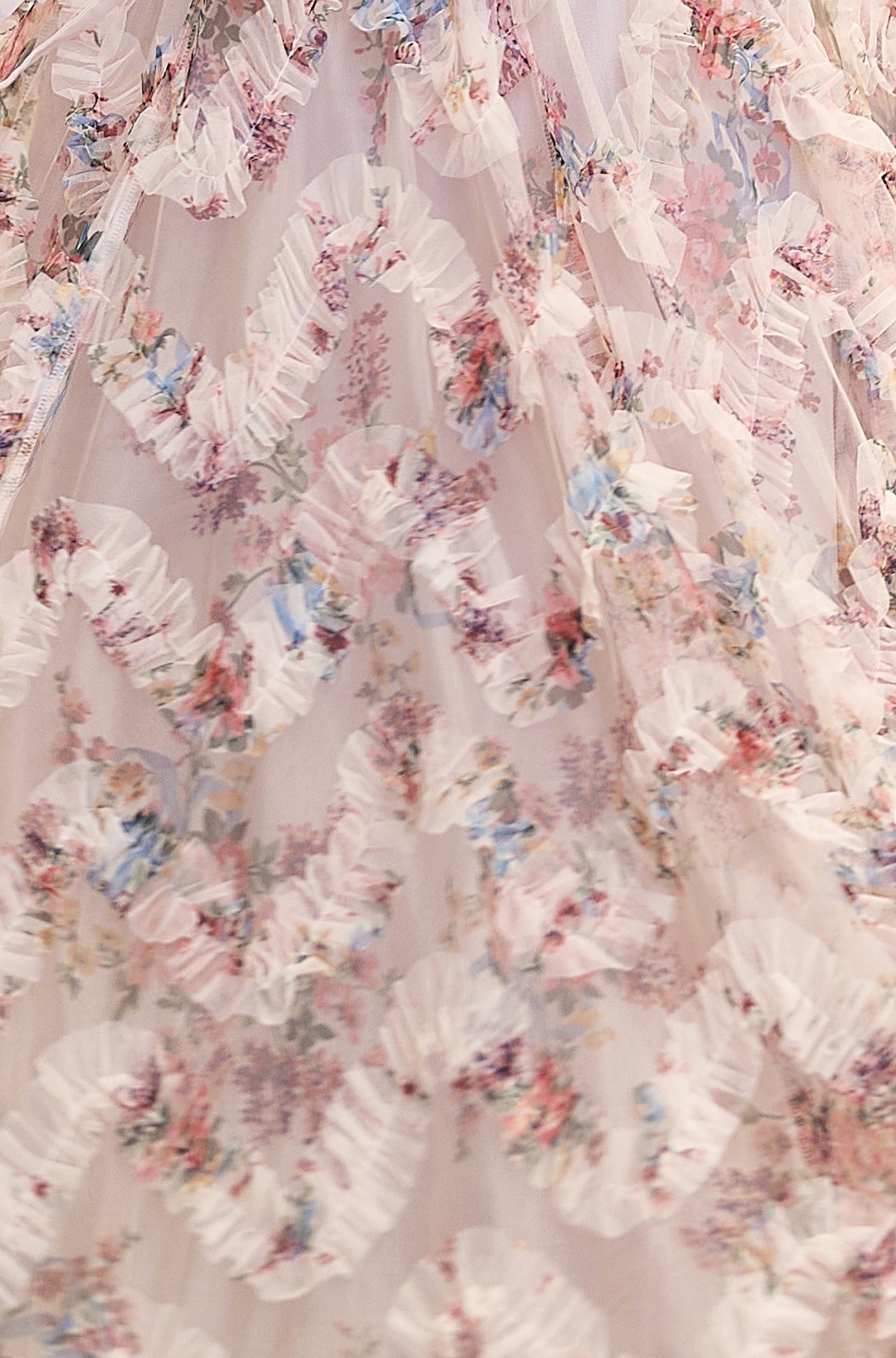Ivory Floral Ruffle Mesh Midi Skirt